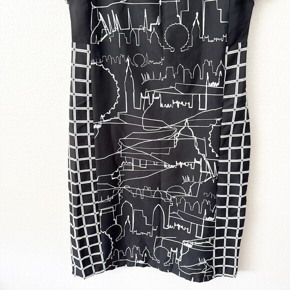 W FOR WOMEN | Black White Shift Dress Straight Cut Sleeveless Skyline | Size 8 - Picture 3 of 8